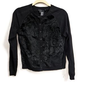 Etcetera Black Long Sleeve Textured Button Up Cardigan small